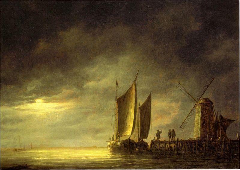 Aelbert Cuyp Fishing boats by moonlight. France oil painting art